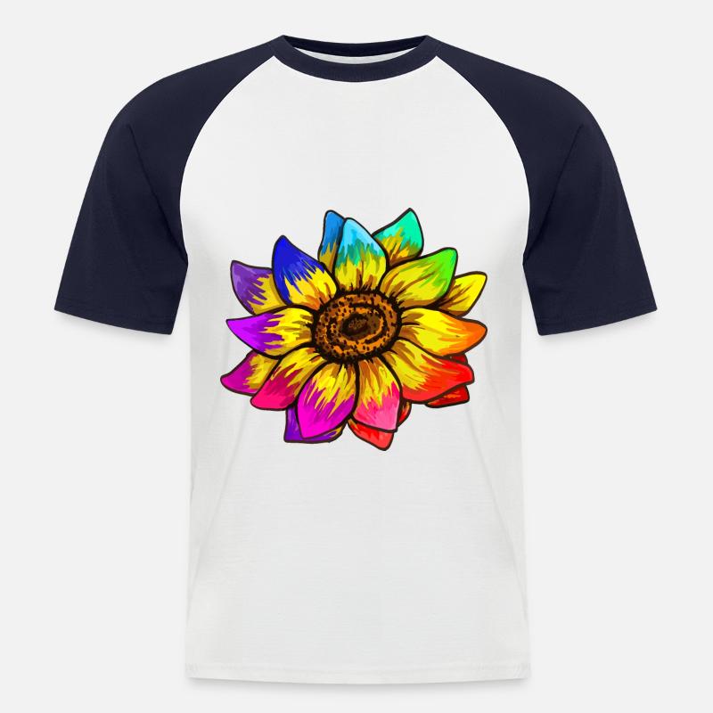 Sonnenblume in Regenbogenfarben - Männer Baseball-T-Shirt - Weiß/Navy