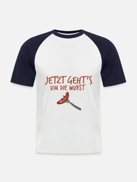 Um die Wurst. - Männer Baseball-T-Shirt - Weiß/Navy