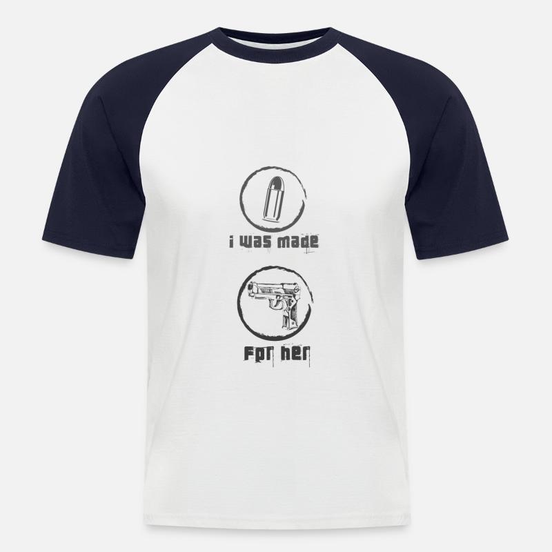 Gun Shell Patron - Männer Baseball-T-Shirt - Weiß/Navy