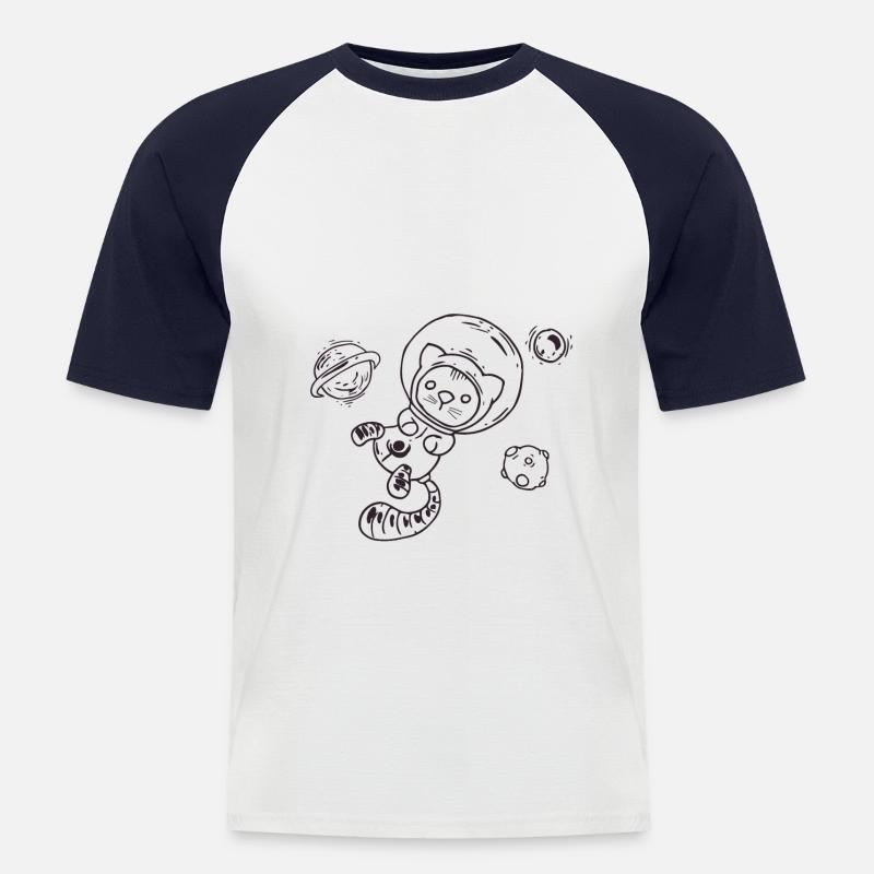 Cat in Space - Männer Baseball-T-Shirt - Weiß/Navy