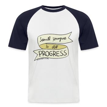 Small progress is PROGRESS - Men's Baseball T-Shirt - white/navy - Front - Nik (191cm)