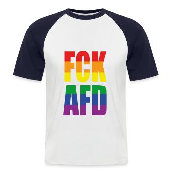 FCKAFD Pride - Männer Baseball-T-Shirt - Weiß/Navy - Vorne - Nik (191cm)