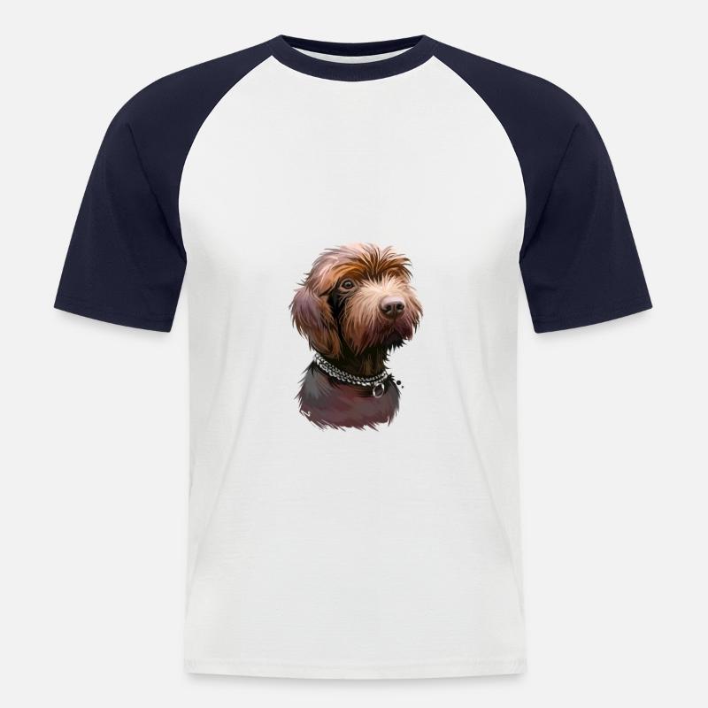 Pudelpointer Hund Aquarell Illustration - Männer Baseball-T-Shirt - Weiß/Navy