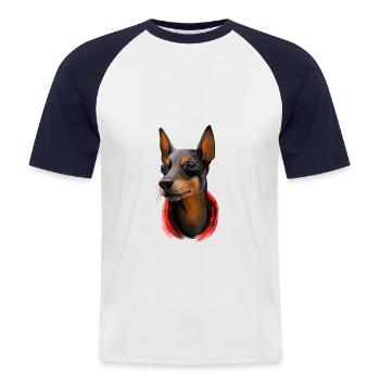 Toy Manchester Terrier Dog Watercolor Illustration - Men's Baseball T-Shirt - white/navy - Front - Nik (191cm)