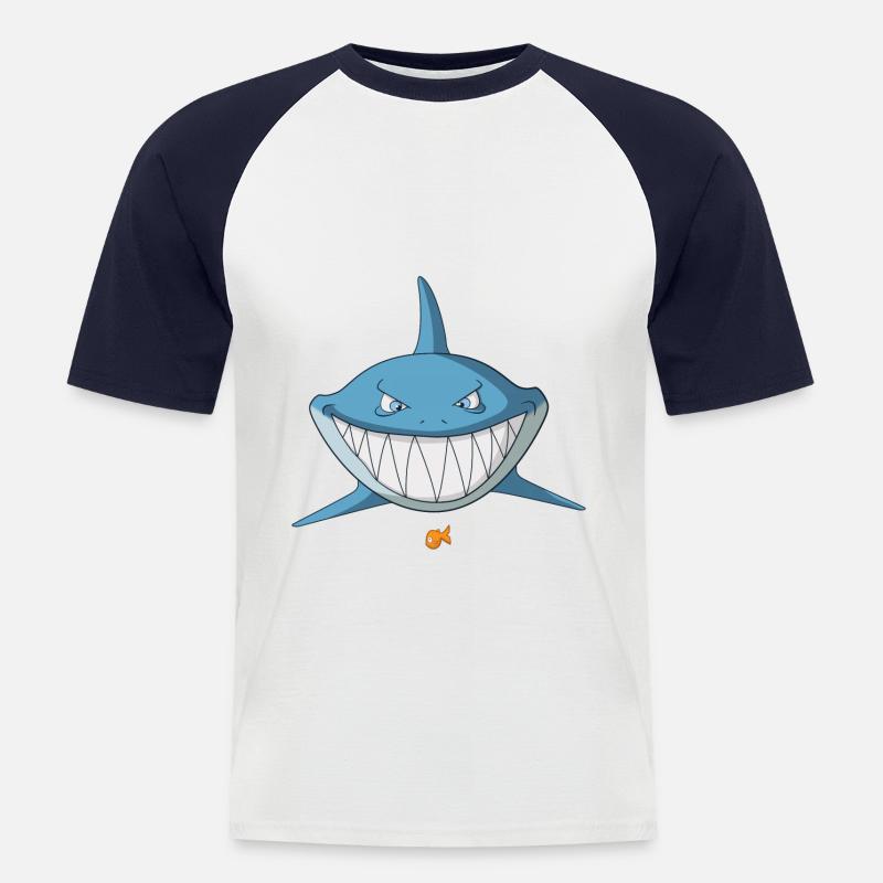 Hai Comic grinst - Fun - Männer Baseball-T-Shirt - Weiß/Navy