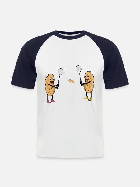 Grappige Pinda Tennis Tennisser Pinda's Sport - Mannen baseballshirt korte mouw - wit/navy