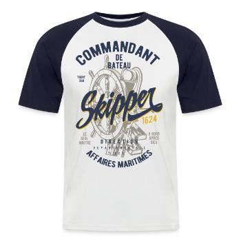 Kapitän - Männer Baseball-T-Shirt - Weiß/Navy - Vorne - Nik (191cm)