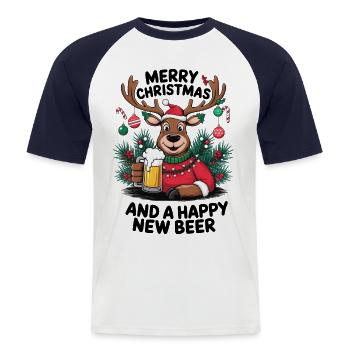 Rentier Bier Weihnachten Neujahr Silvester lustig - Männer Baseball-T-Shirt - Weiß/Navy - Vorne - Nik (191cm)