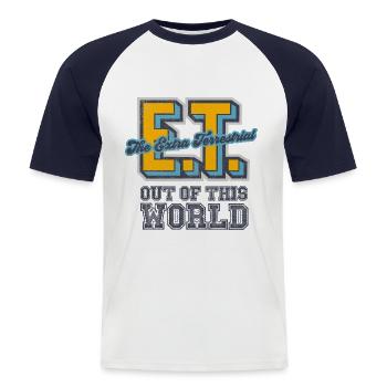 E.T. The Extra-Terrestrial College Style Logo - Männer Baseball-T-Shirt - Weiß/Navy - Vorne - Nik (191cm)