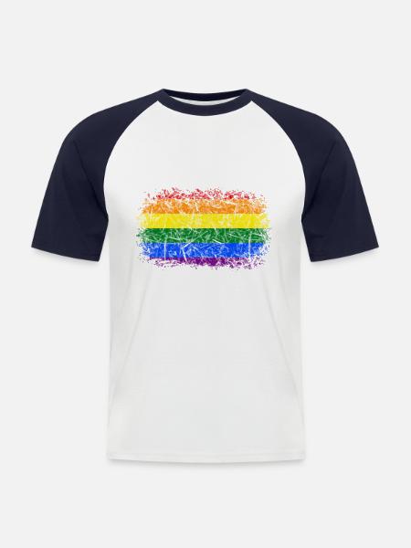 Rainbow Flag Used Look - Men's Baseball T-Shirt - white/navy