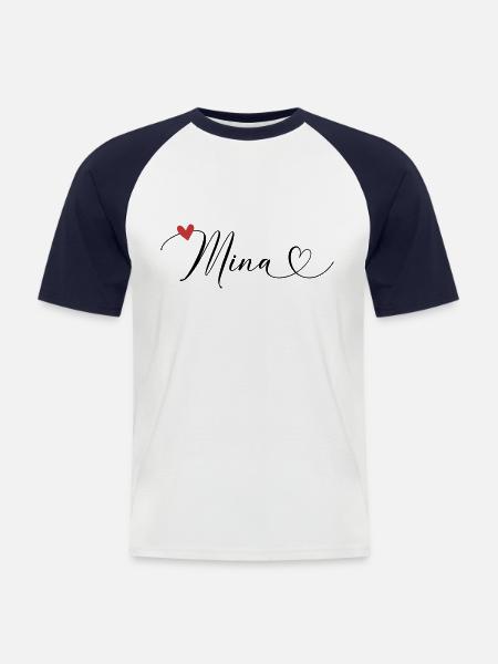 Mina Surname First name Calligraphy Heart - Men's Baseball T-Shirt - white/navy
