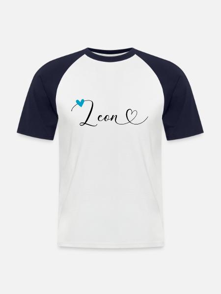 Leon Nom Prénom Calligraphie Coeur - T-shirt baseball manches courtes Homme - blanc/marine