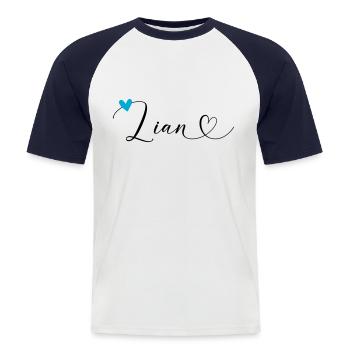 Lian Surname First Name Calligraphy Heart - Men's Baseball T-Shirt - white/navy - Front - Nik (191cm)