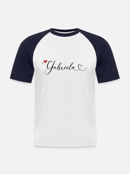 Gabriela Cognome Nome Calligrafia Cuore - Maglia da baseball a manica corta da uomo - bianco/navy