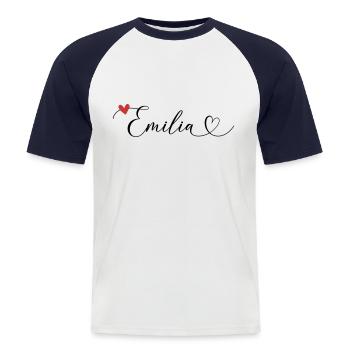 Emilia Surname First name Calligraphy Heart - Men's Baseball T-Shirt - white/navy - Front - Nik (191cm)