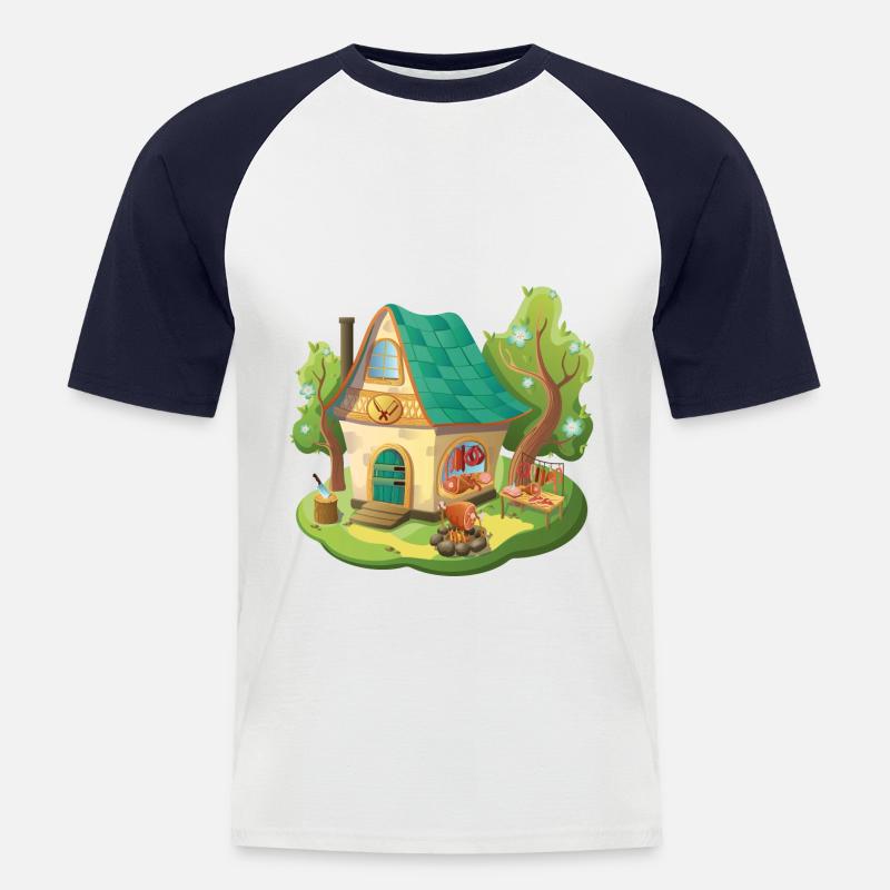 Märchen Haus Metzger Fleischerei - Männer Baseball-T-Shirt - Weiß/Navy
