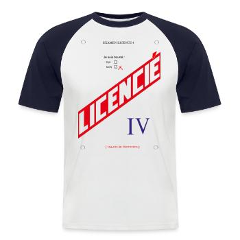 Examen humour apéro : Licencié 4 - T-shirt baseball manches courtes Homme - blanc/marine - Devant - Nik (191cm)