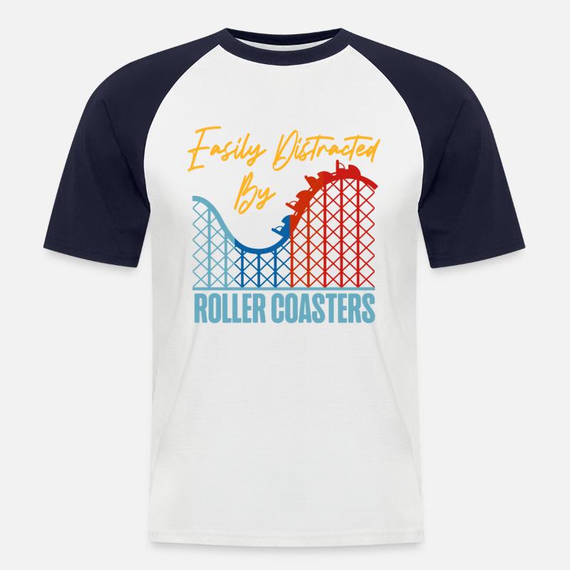 Roller Coaster Easily Distracted - Männer Baseball-T-Shirt - Weiß/Navy
