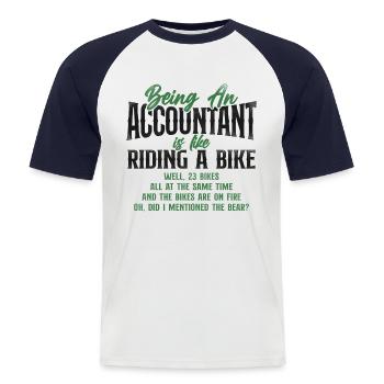 Comptable Comptable Comptable Comptabilité - T-shirt baseball manches courtes Homme - blanc/marine - Devant - Nik (191cm)