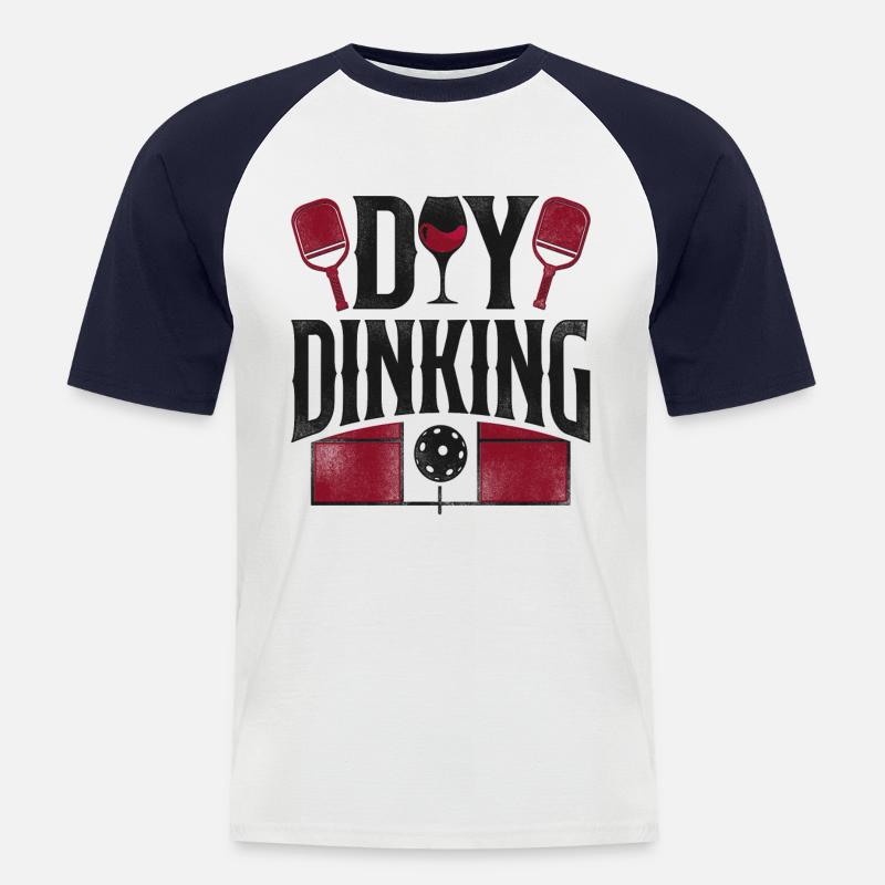 Pickleball Pun Wine Day Dinking - Männer Baseball-T-Shirt - Weiß/Navy