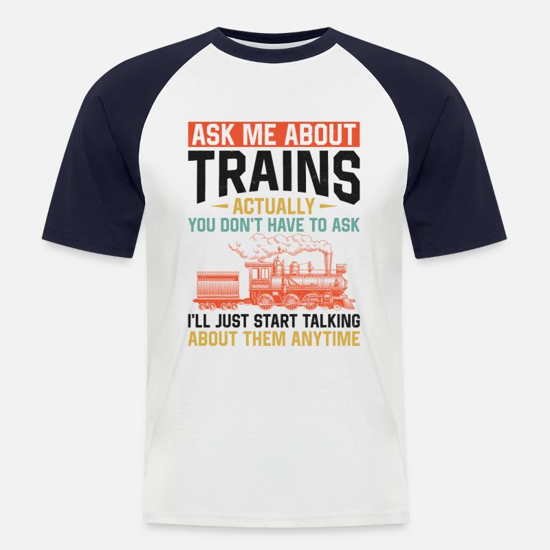 Steam Train Driver Trainspotting - Männer Baseball-T-Shirt - Weiß/Navy