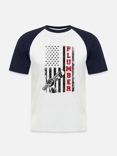 Plumbing Plumber American Flag - Men's Baseball T-Shirt - white/navy