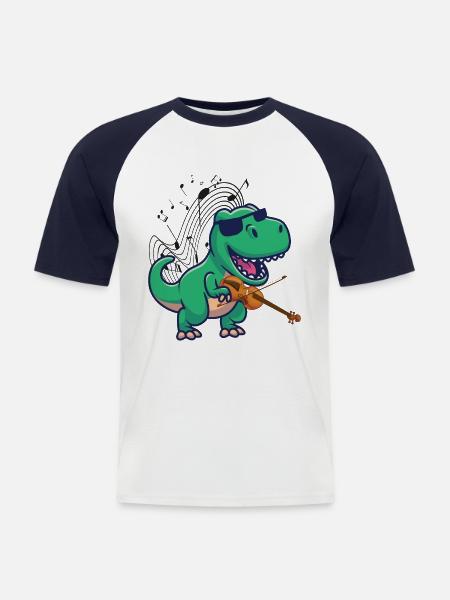 Violon Violoniste T-Rex Dinosaur - T-shirt baseball manches courtes Homme - blanc/marine