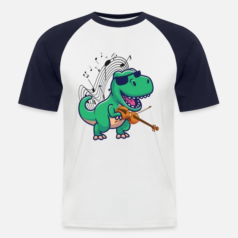 Violin Violinist T-Rex Dinosaur - Männer Baseball-T-Shirt - Weiß/Navy