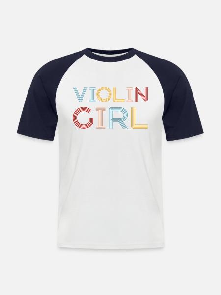 Violon Violoniste Fille Violon Rétro - T-shirt baseball manches courtes Homme - blanc/marine