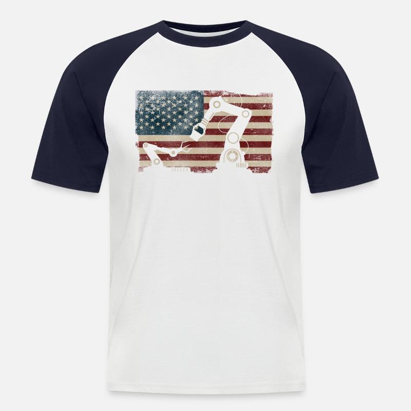 Robot Robotics Engineer American - Men's Baseball T-Shirt - white/navy