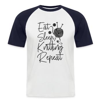 Knitting Knitter Eat Sleep - Männer Baseball-T-Shirt - Weiß/Navy - Vorne - Nik (191cm)