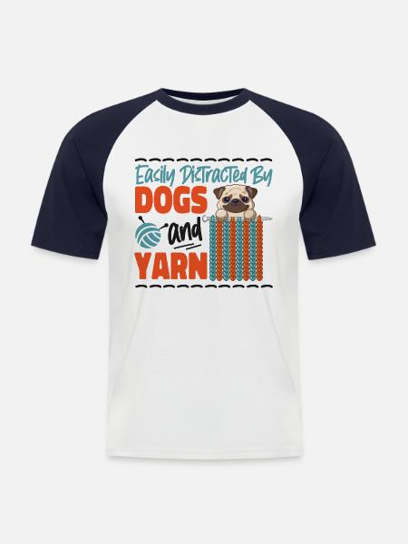 Knitting Knitter Dog Pug Easily - Men's Baseball T-Shirt - white/navy