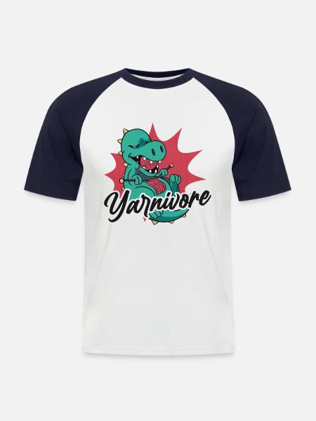 Knitting Knitter Pun Dinosaur - Men's Baseball T-Shirt - white/navy