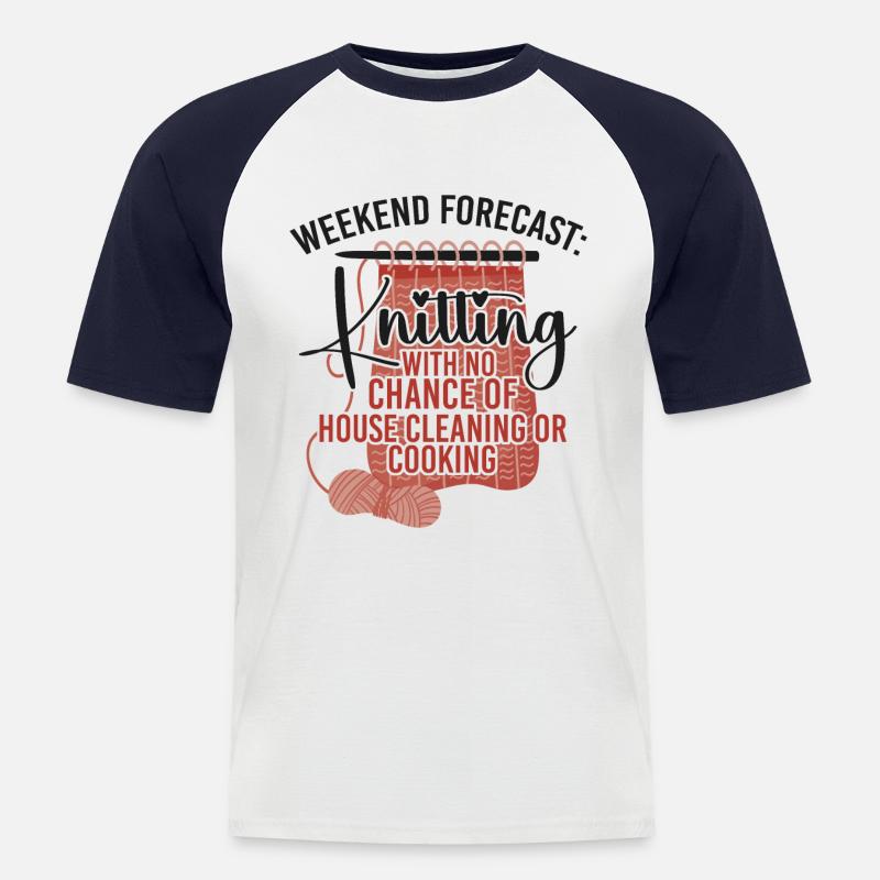 Knitting Knitter Weekend Forecast: - Männer Baseball-T-Shirt - Weiß/Navy