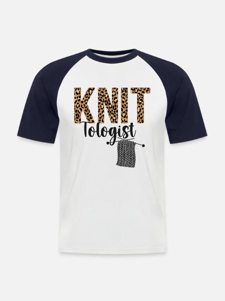 Knitting Wrinkled Leopard Cheetah - Men's Baseball T-Shirt - white/navy