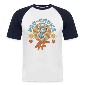 Féministe Rétro Pro-Choix Af - T-shirt baseball manches courtes Homme - blanc/marine - Devant - Nik (191cm)