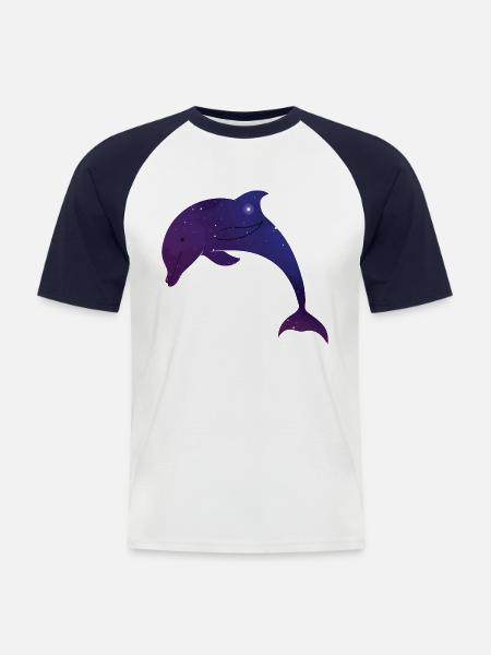 Dolphin Space Galaxy - Männer Baseball-T-Shirt - Weiß/Navy
