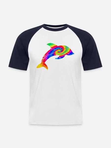 Dolphin Tie Dye - Men's Baseball T-Shirt - white/navy
