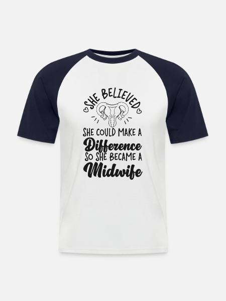 Sygeplejerske Jordemoder Fødselshjælper Hun - Kortærmet herre-baseballshirt - hvid/marineblå