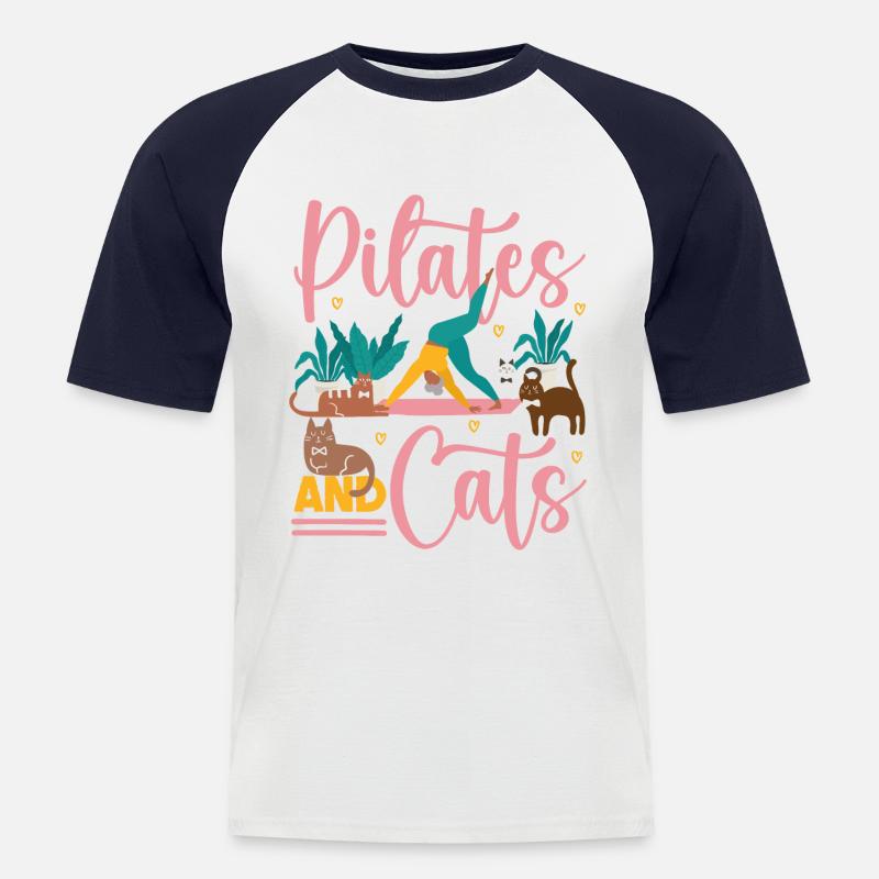 Instructeur de Pilates Enseignant Chat - T-shirt baseball manches courtes Homme - blanc/marine