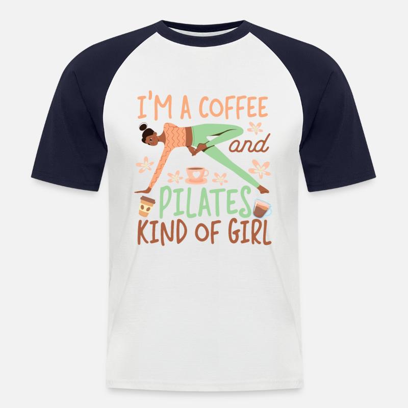 Pilates Instructor Teacher Coffee - Männer Baseball-T-Shirt - Weiß/Navy