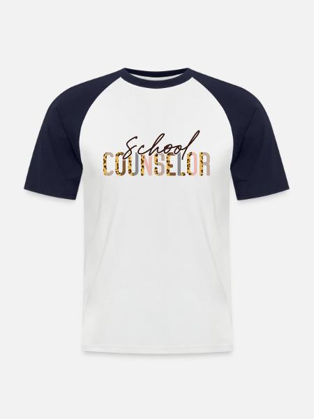 School Counselor Leopard Cheetah - Men's Baseball T-Shirt - white/navy