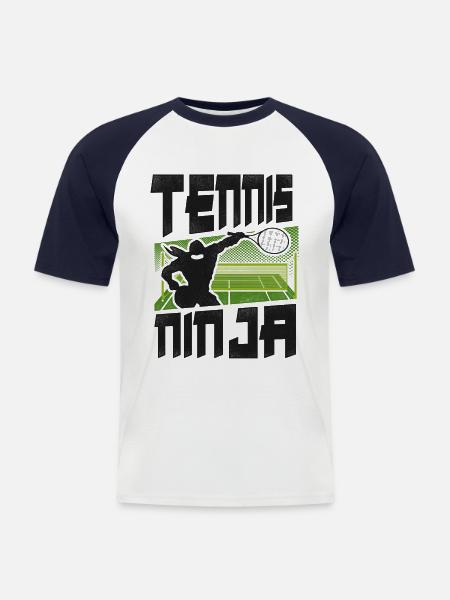 Funny Tennis Player Racket Ninja - Men's Baseball T-Shirt - white/navy