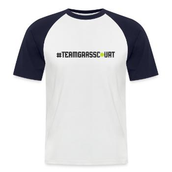 Funny Tennis Player Racket - Männer Baseball-T-Shirt - Weiß/Navy - Vorne - Nik (191cm)