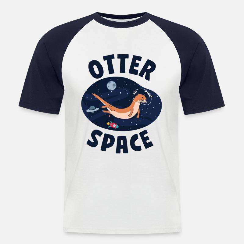 Otter Pun Space Science Astronaut - Men's Baseball T-Shirt - white/navy