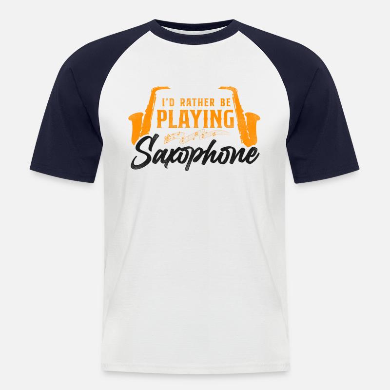 Saxophone I'd Rather Be Playing - Männer Baseball-T-Shirt - Weiß/Navy
