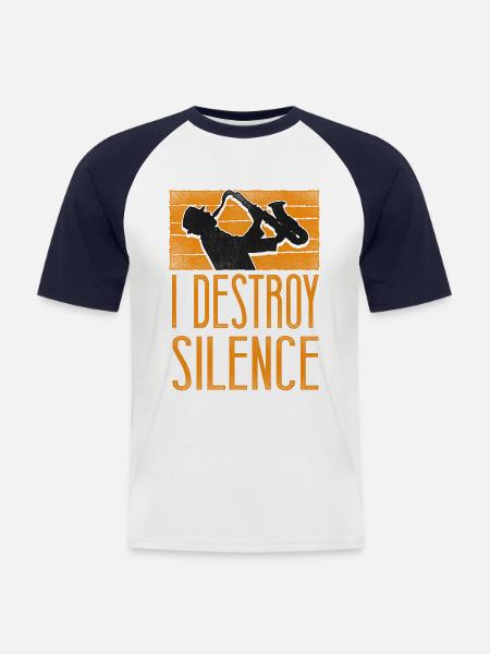 Saxophones I Destroy Silence - Men's Baseball T-Shirt - white/navy