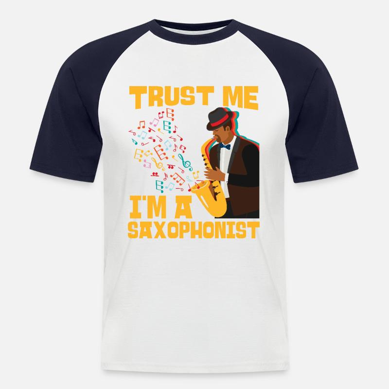 Saxophone Trust Me I'm A - Männer Baseball-T-Shirt - Weiß/Navy
