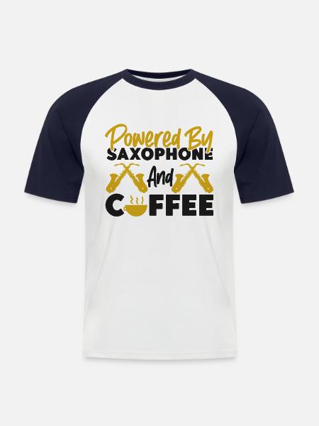 Saxophone Coffee Powered By - Men's Baseball T-Shirt - white/navy