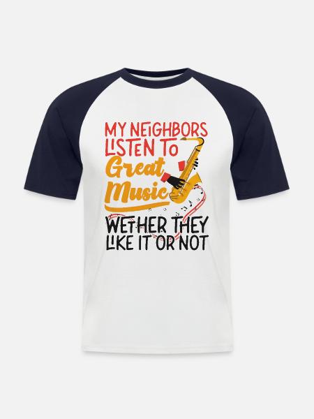 Saxofoner mine naboer lytter til - Kortærmet herre-baseballshirt - hvid/marineblå